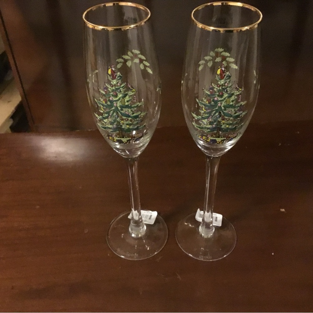 2 spode fluted champagne glasses